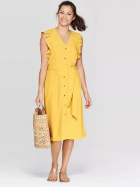A NewDay - Target Yellow Button Down Midi Dress Size L